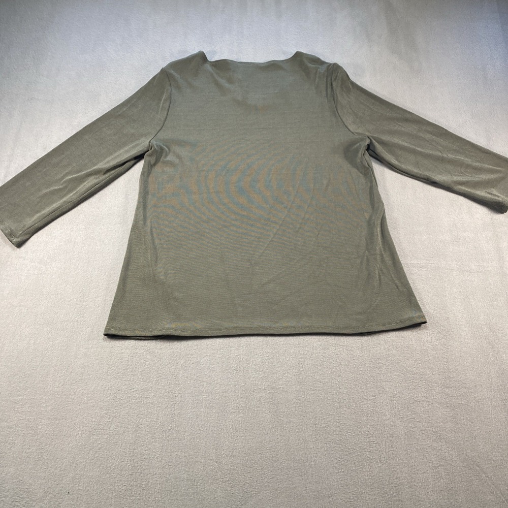 Chicos Travelers Green Liquid‎ Slinky Knit 3/4 Sleeve Blouse Size Medium 1 NWT